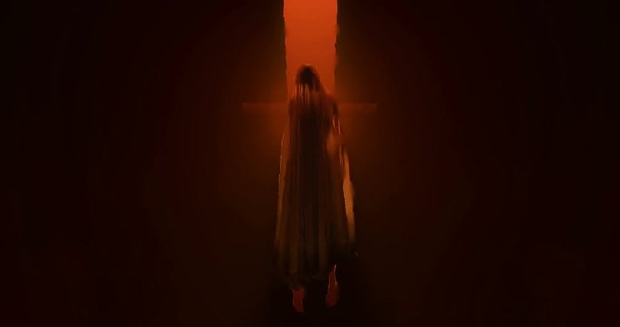 Evil Spirit floating in a fiery inferno 3d animation