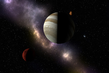 Unknown planets, stars and nebula in outer space. Space exploration.