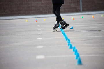 Competitions in roller sport.Roller skates and special chips