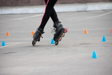 Obraz premium Competitions in roller sport.Roller skates and special chips