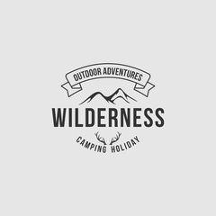 Outdoor adventure leisure. Forest camping logo emblem vector illustration.