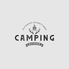 Outdoor adventure leisure. Forest camping logo emblem vector illustration.