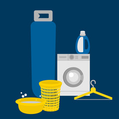 Isometric laundry room with equipment for washing. Housework and household. Bathroom interior