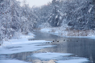 Obraz na płótnie Canvas Winter landscape with river Yauza in Moscow