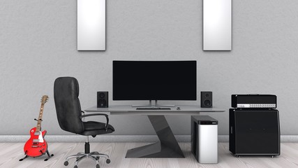 3D illustration of interior design of computer setup © vexworldwide