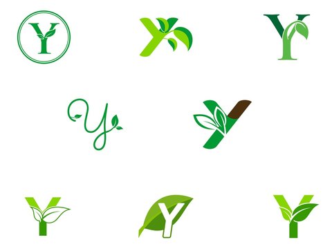 leaf initials Y logo set, natural green leaf symbol, initials Y icon design