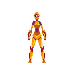 Female robot space suit, superhero, cyborg costume, front view vector Illustration on a white background