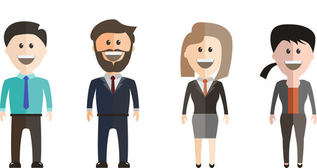 Group of business men and business women standing , people at work with handshaking on white background. Flat design people characters.