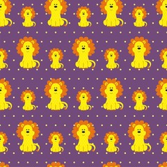 Seamless vector pattern whith cute textile lions