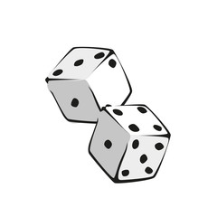 Two dice in white and gray scale on white background. Fortune icon or symbol for gamble.