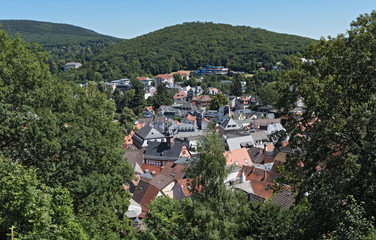 Fototapeta na wymiar View from the castle ruin to the town Konigstein im Taunus, Germany