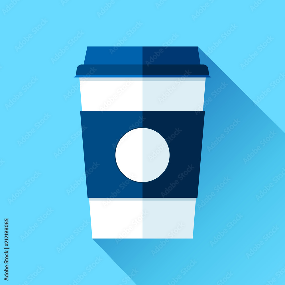 Aufkleber coffee cup in flat style on blue background. drink with you. simple object. vector design element fo