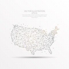 USA map low poly wire frame on white background.