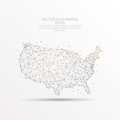 USA map low poly wire frame on white background. © Vdant85
