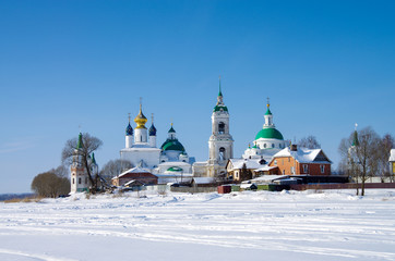 ROSTOV, RUSSIA - February, 2018: Rostov the Great. Spaso-Yakovlevsky Monastery in winter day