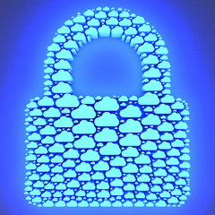 3D illustration of padlock made up of clouds