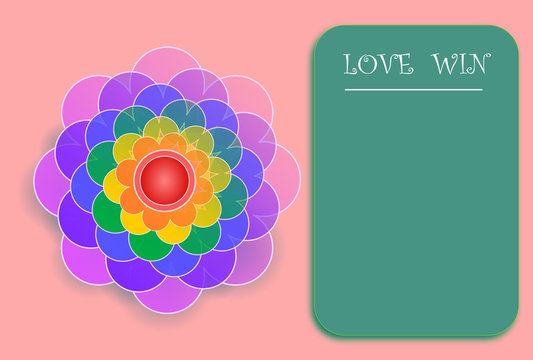 Lgbt pride sing and Rainbow flower with love win card.Illustration vector.