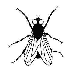 Fly icon silhouette. Isolated black symbol on white background. Vector illustration 