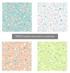 Collection of 4 TERRAZZO seamless vector patterns in pastel colors