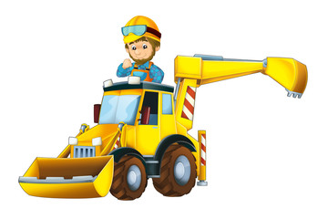 cartoon scene with worker in excavator - on white background - illustration for children