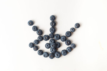 Eye with three eyelashes of blueberries on white background