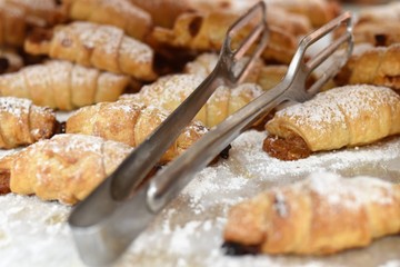 close up sweet croissants