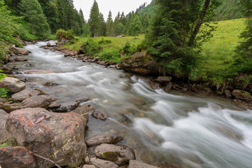 Kleiner Bach in idylischer Wiesen und Waldlandschaft