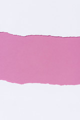 top view of torn empty white paper on pink