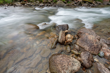 Kleiner Bach in idylischer Wiesen und Waldlandschaft