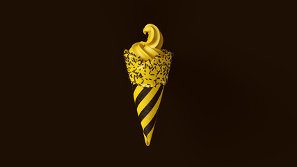 Yellow and Black Ice Cream with Sprinkles and Striped Chevron Pattern 3d illustration