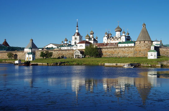 SOLOVKI, REPUBLIC OF KARELIA, RUSSIA - August, 2017: Solovetsky monastery from the White sea