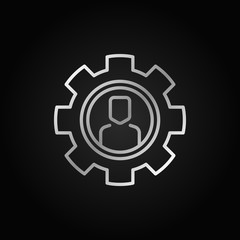 Man in gear thin line silver icon. Vector outsourcing sign