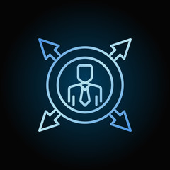 Man in circle with arrows blue outline vector icon