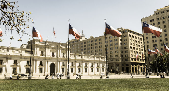 View of the presidential palace, known as La Moneda, in Santiago, Chile