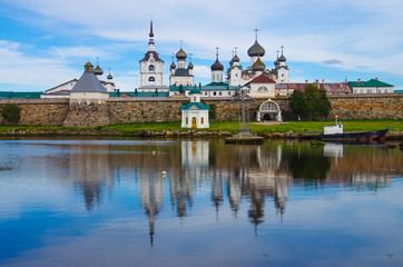 Fototapeta na wymiar SOLOVKI, REPUBLIC OF KARELIA, RUSSIA - August, 2017: Solovki Monastery at summer day. View from the White Sea