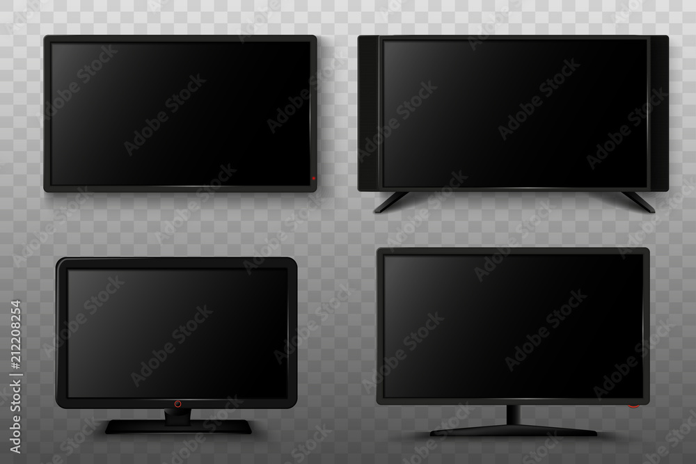 Poster modern smart tv set 3d vector illustration. isolated realistic icons on transparent background. lcd 