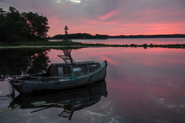 SOLOVKI, REPUBLIC OF KARELIA, RUSSIA - August, 2017: Sunset on the Solovetsky Islands, Russia