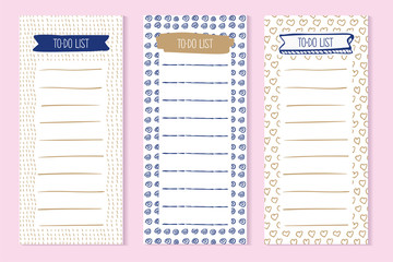 Agenda blank lists in doodles style in vector for daily planning for business, for school, office, shopping, personal affairs. To-do list set isolated on an pink background for print.