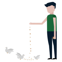 The guy feeds the pigeons flat icon