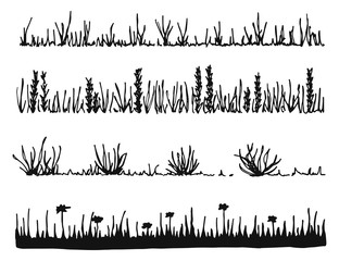 grass and plants vector. black insulated silhouette