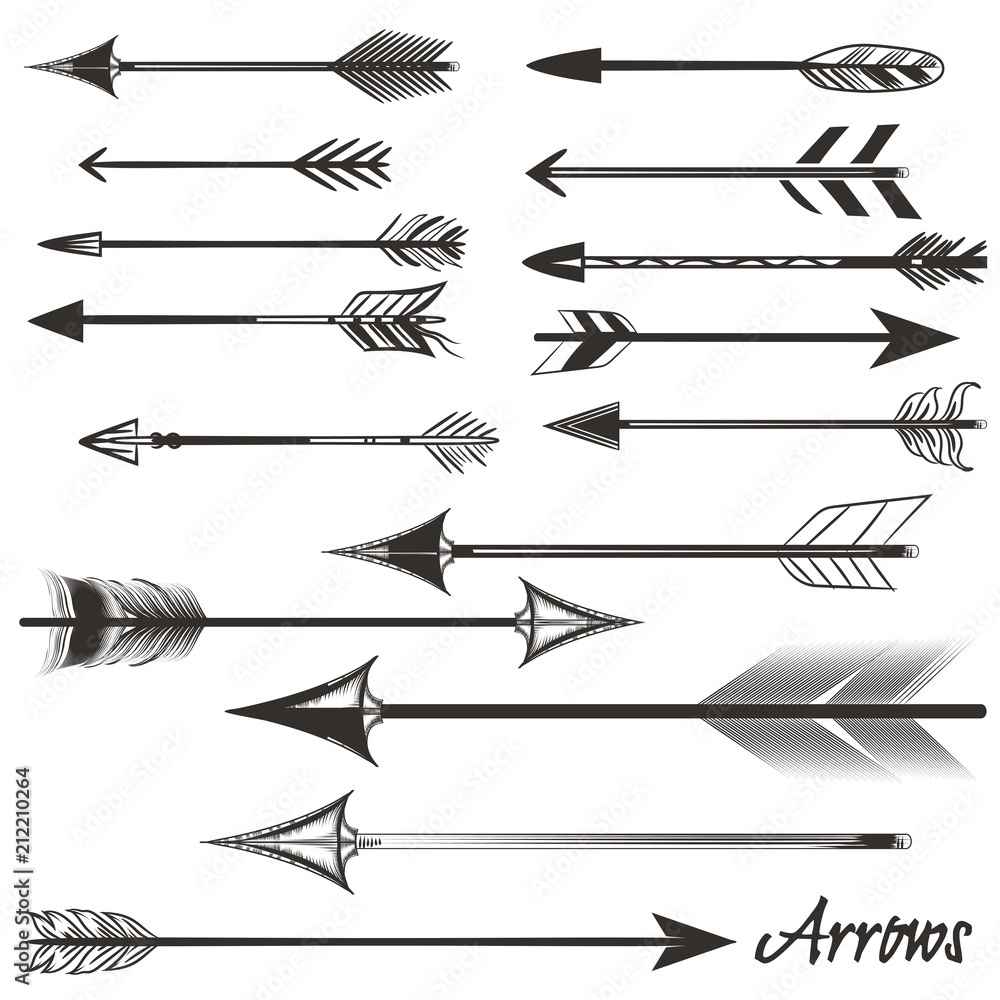 Poster big set of vector tribal arrows for design