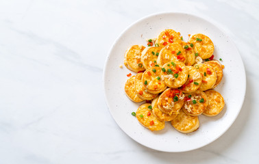 fried soft  egg tofu with garlic
