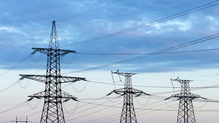 power line evening photo / industrial area shortly before sunset