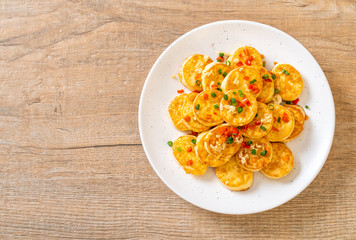 fried soft  egg tofu with garlic