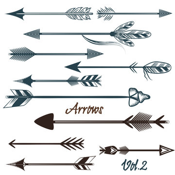Collection of vector tribal arrows for design