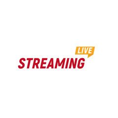Streaming live logo, online video stream icon, digital internet TV banner design, broadcast button, play media content button, vector illustration on white background.