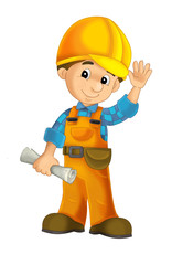 cartoon construction worker - on white background - illustration for children
