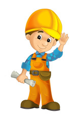 cartoon construction worker - on white background - illustration for children