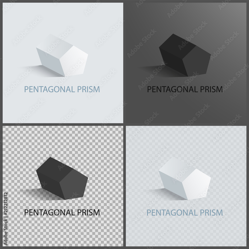 Poster pentagonal prisms set on dark light and transparent