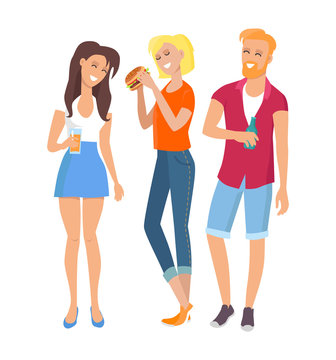 People at Barbecue Party, Vector Illustration